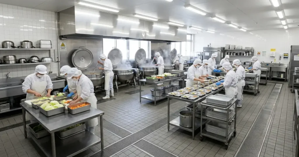 「学校給食や大規模施設のグリストラップ管理！大量調理特有の油汚れと安全な清掃手順」を紹介するバナー画像