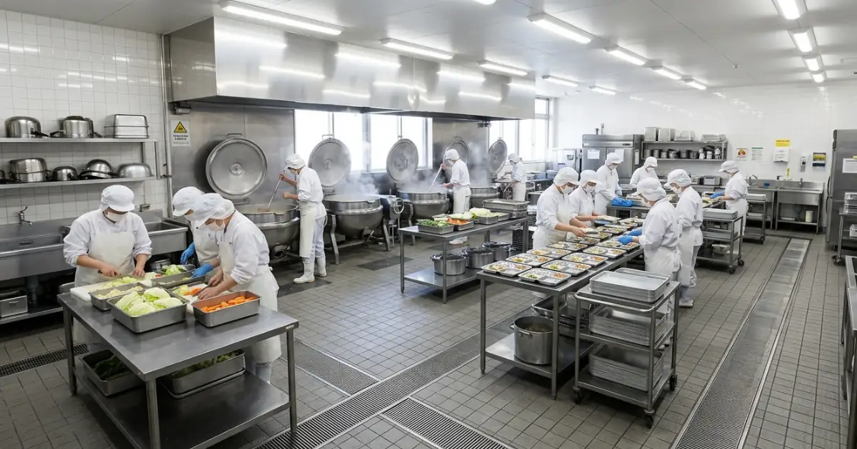 「学校給食や大規模施設のグリストラップ管理！大量調理特有の油汚れと安全な清掃手順」を紹介するバナー画像