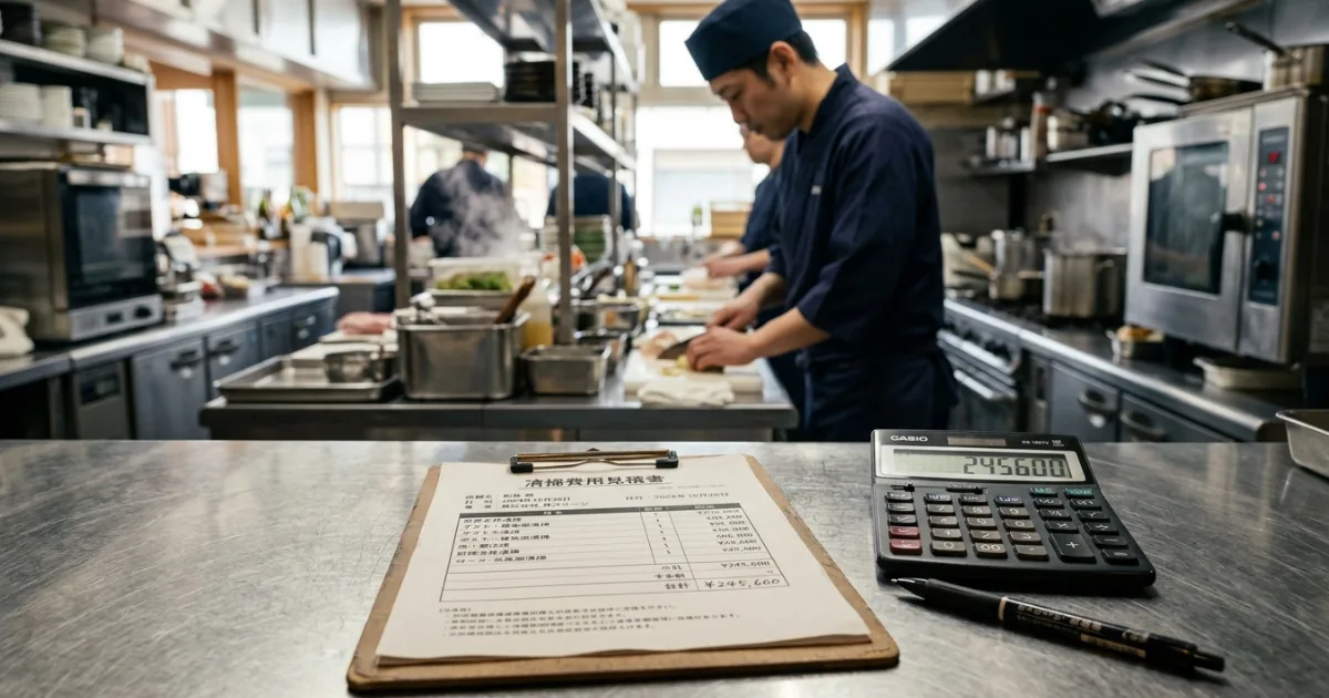 「グリストラップ清掃は業者に頼むべき？自社清掃との費用対効果（コスト）徹底比較」を紹介するバナー画像